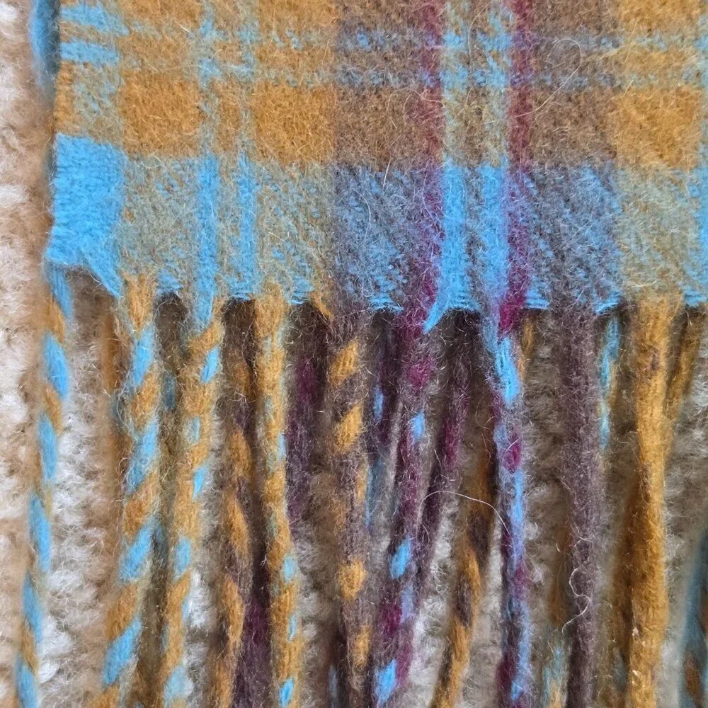 Plaid Cashmere Woven Scarf Blue Brown